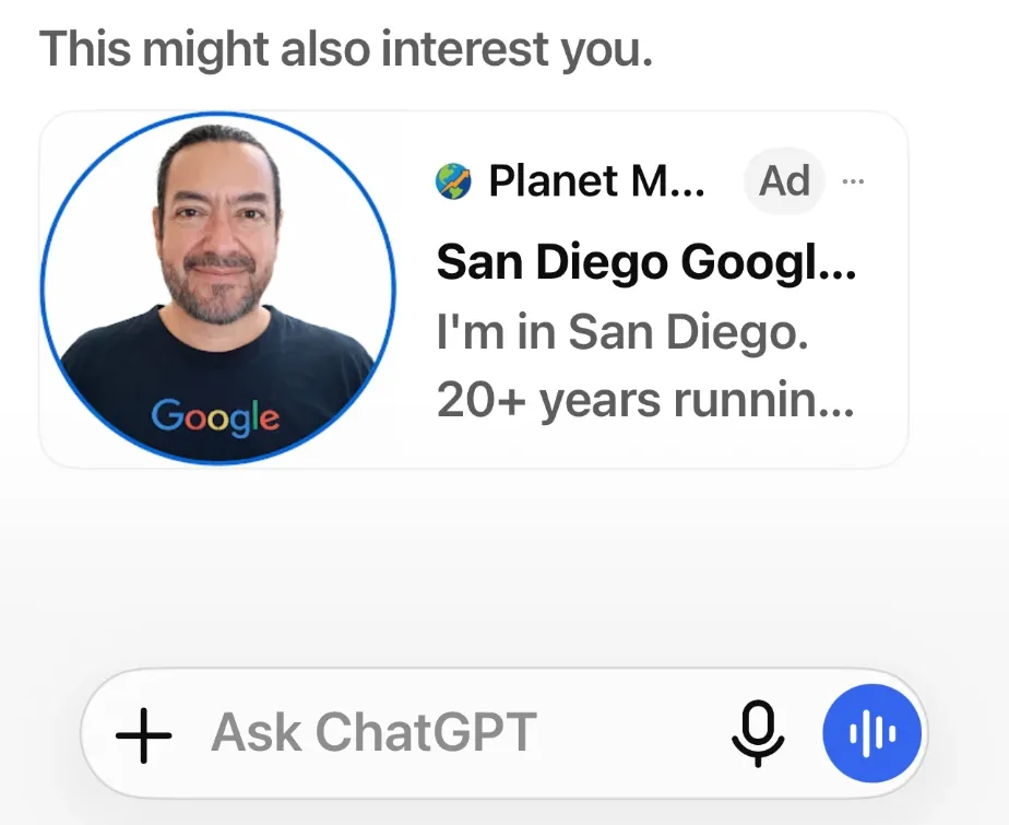 Planet Marketing's real ad inside ChatGPT