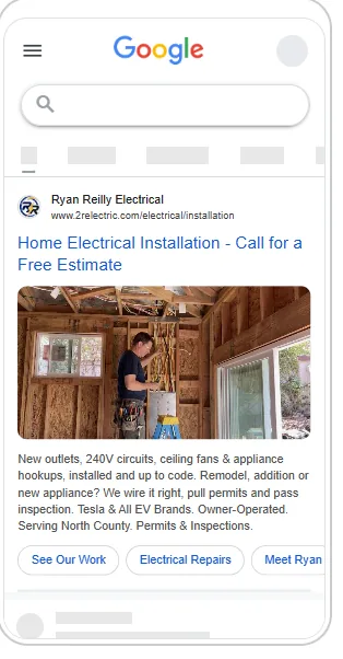 A real Google ad Planet Marketing built for an electrician